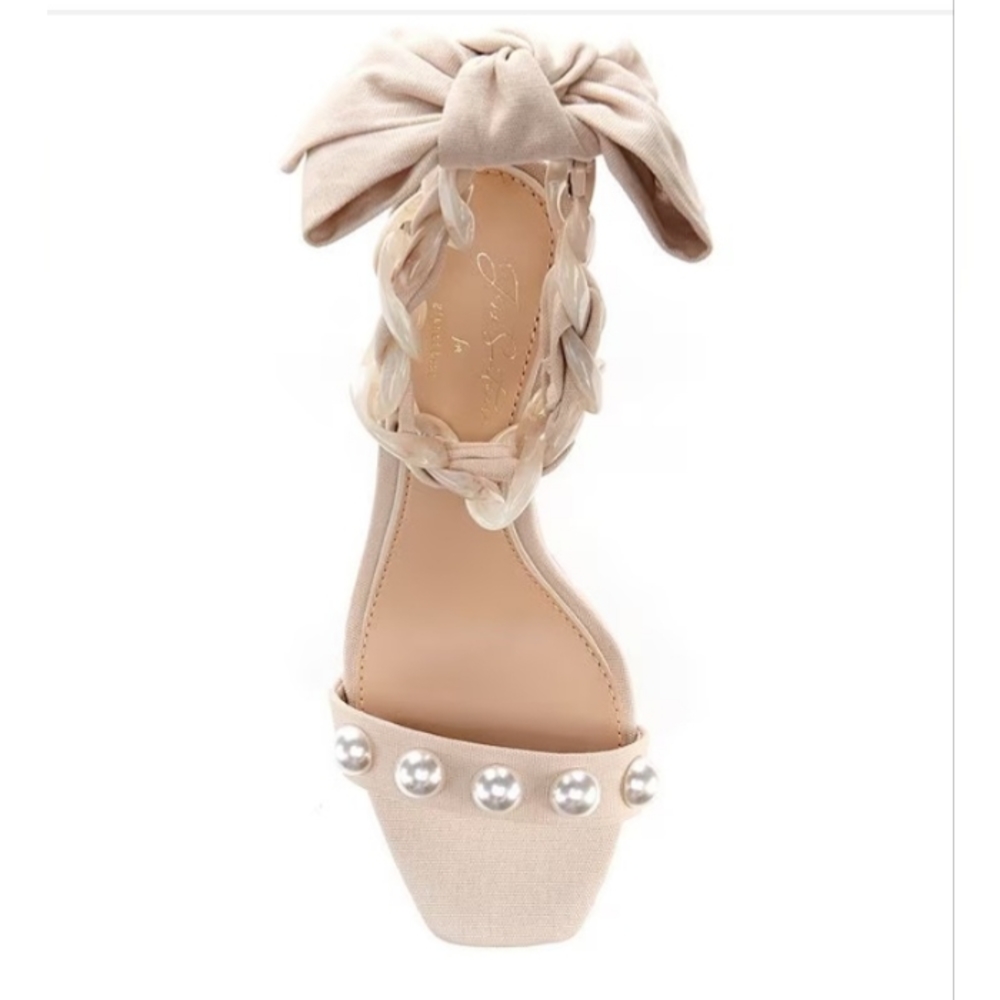 ANTONIO MELANI x Jess Southern Jean Pearl Studded Bow Chain Dress Sandal SZ 8.5 - Picture 5 of 16